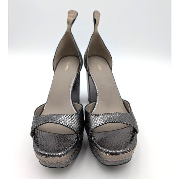 AllSaints Tia Snake-Embossed Platform Heels Women's Gun/Gold/Bronze Sz US11 EU41 - Picture 2 of 16